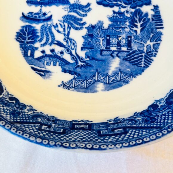 Blue Willow Large Serving Bowl, Unmarked Antique Blue Transferware China - Picture 7 of 16